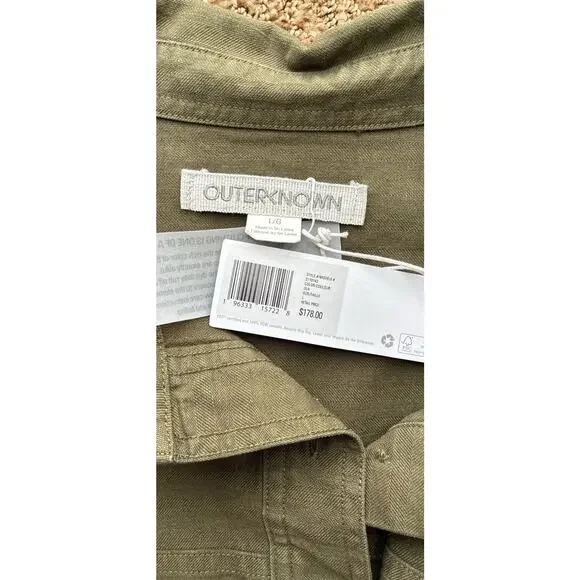 NWT Outerknown Sz L 100% Org Ctn Olive Cinched Adj Waist Btn Plts LS Shirt Dress - Picture 6 of 13